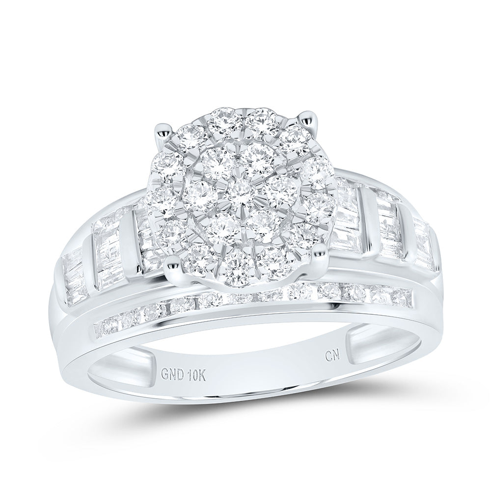 10kt White Gold Round Diamond Cluster Bridal Wedding Engagement Ring 7/8 Cttw