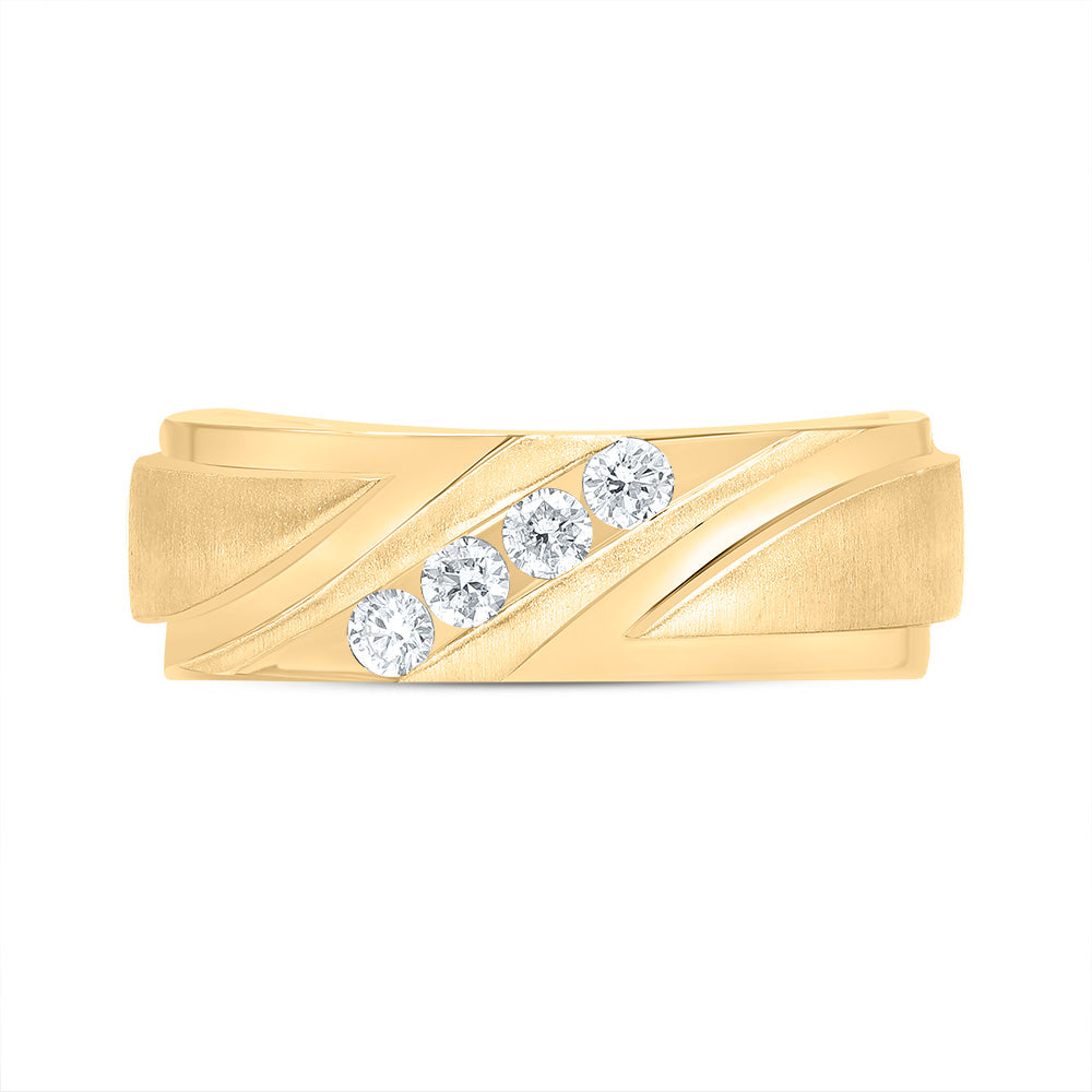 14kt Yellow Gold Mens Round Channel-set Diamond Wedding Anniversary Band Ring 1/4 Cttw