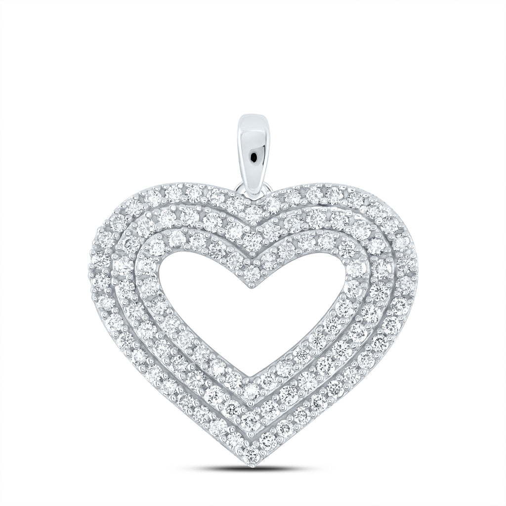 14kt White Gold Womens Round Diamond Heart Pendant 1 Cttw