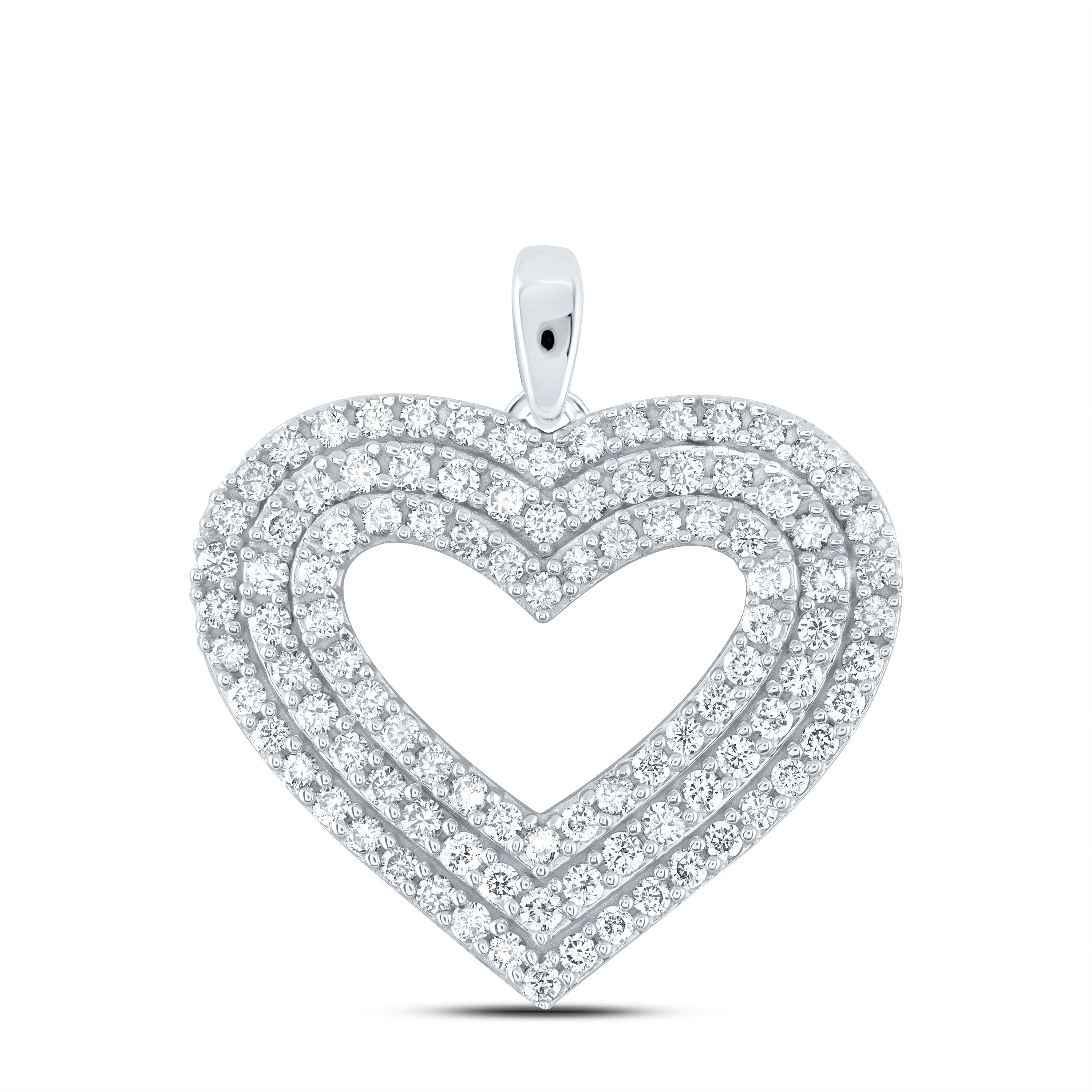 14kt White Gold Womens Round Diamond Heart Pendant 1 Cttw