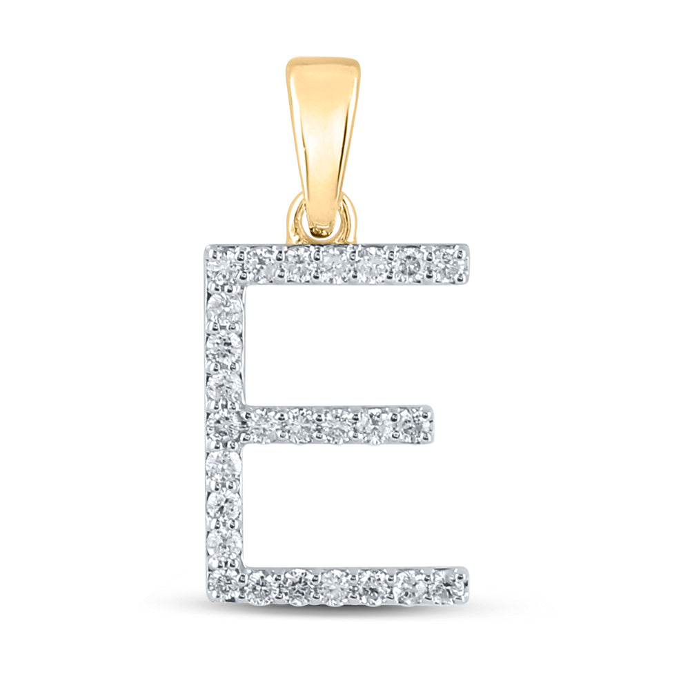 10kt Yellow Gold Womens Round Diamond E Initial Letter Pendant 1/5 Cttw