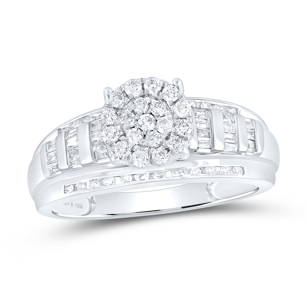Sterling Silver Round Diamond Cluster Bridal Wedding Engagement Ring 1/2 Cttw