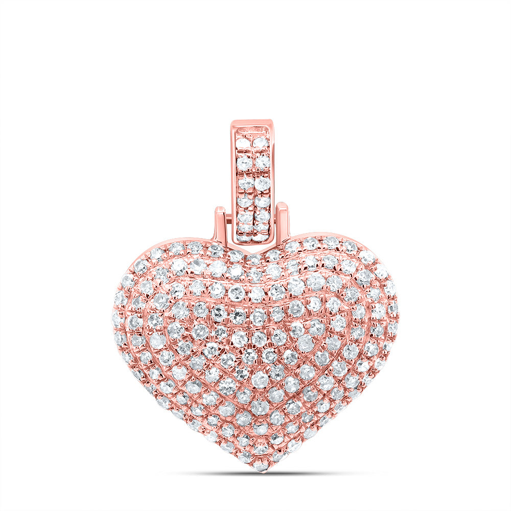 10kt Rose Gold Mens Round Diamond Heart Charm Pendant 1/2 Cttw