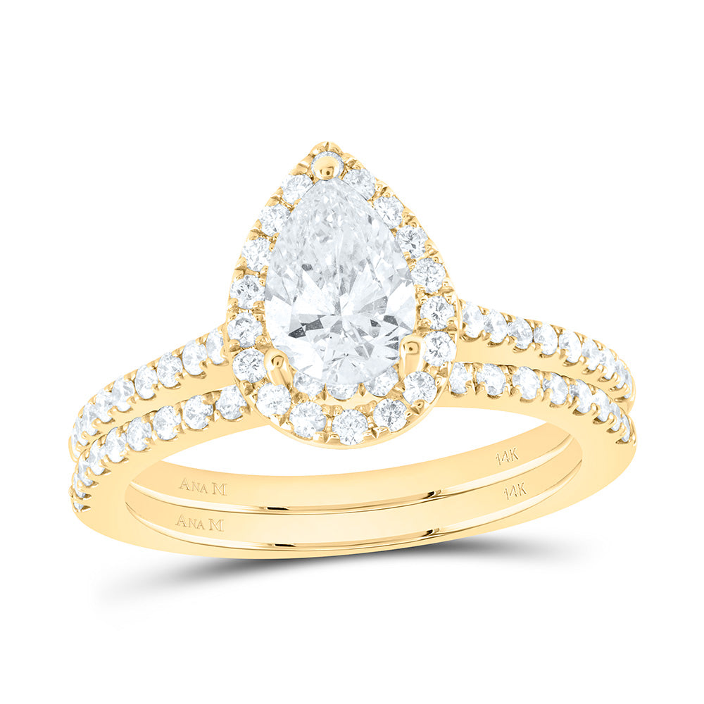 14kt Yellow Gold Pear Diamond Bridal Wedding Ring Band Set 1-1/2 Cttw