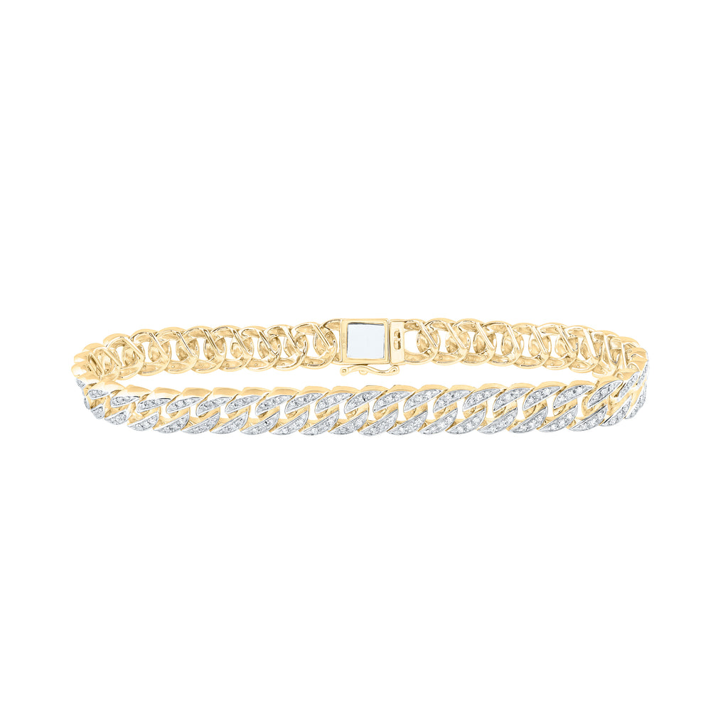10kt Yellow Gold Mens Round Diamond Cuban Link Bracelet 1-3/4 Cttw