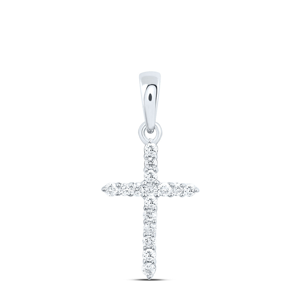 10kt White Gold Womens Round Diamond Cross Pendant 1/6 Cttw