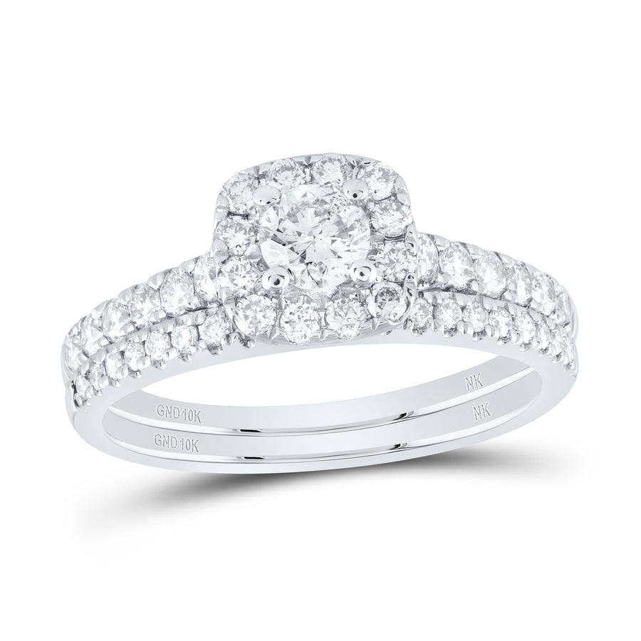 10kt White Gold Round Diamond Halo Bridal Wedding Ring Band Set 1 Cttw