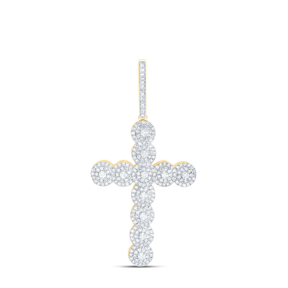 14kt Yellow Gold Mens Round Diamond Cross Charm Pendant 1-1/2 Cttw