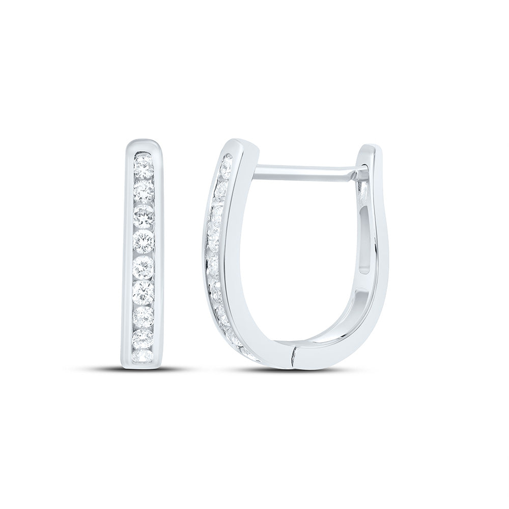 10kt White Gold Womens Round Diamond Hoop Earrings 1/4 Cttw