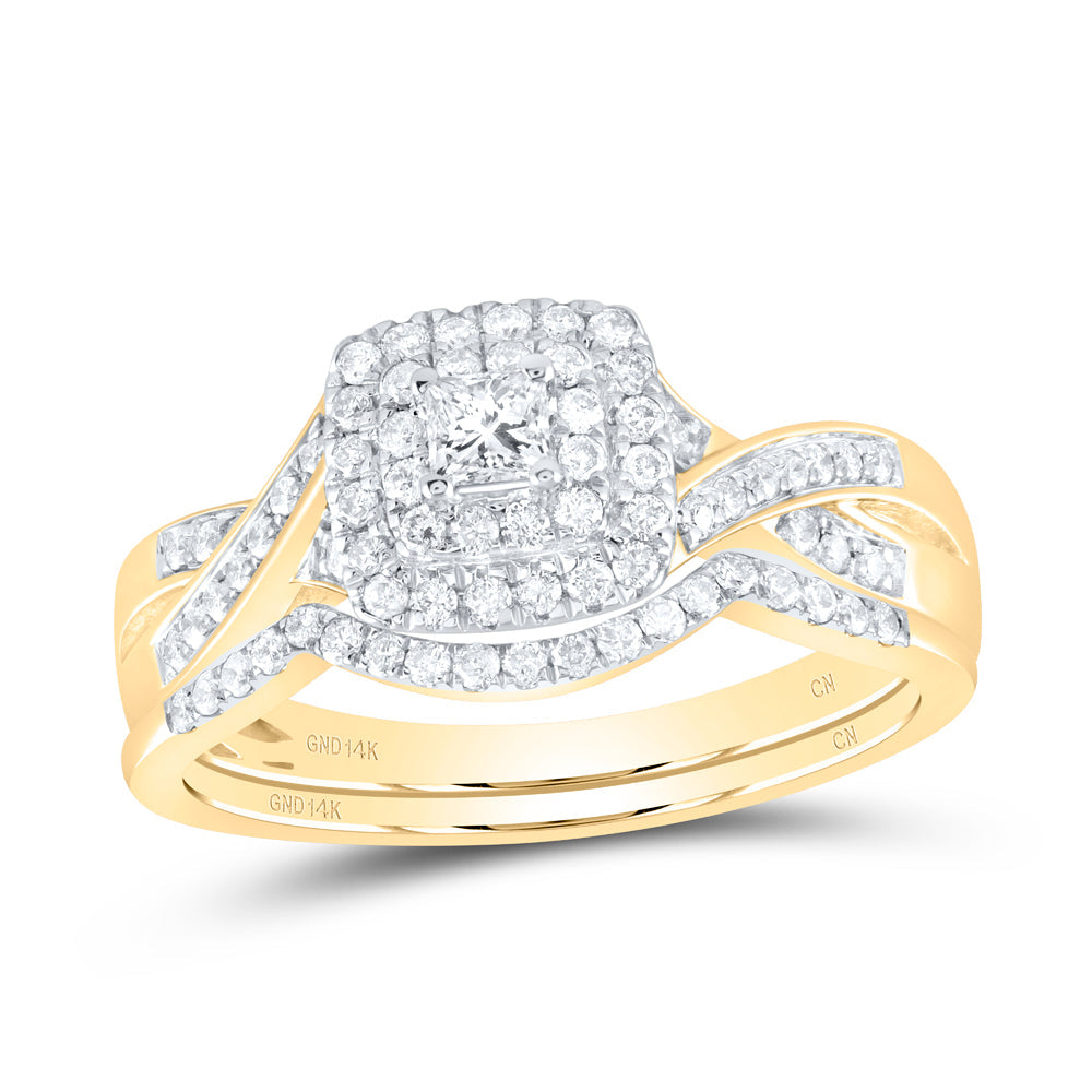 14kt Yellow Gold Princess Diamond Bridal Wedding Ring Band Set 1/2 Cttw