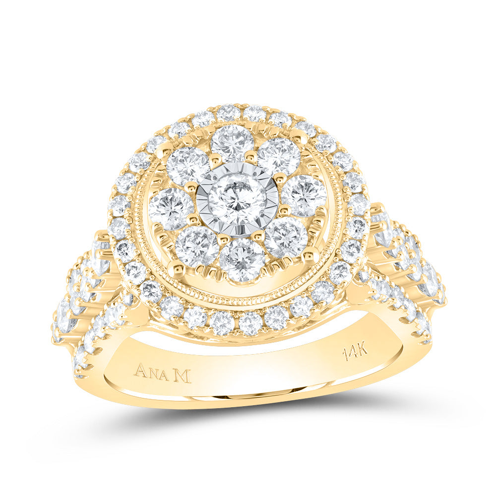 14kt Yellow Gold Womens Round Diamond Cluster Ring 1-3/4 Cttw