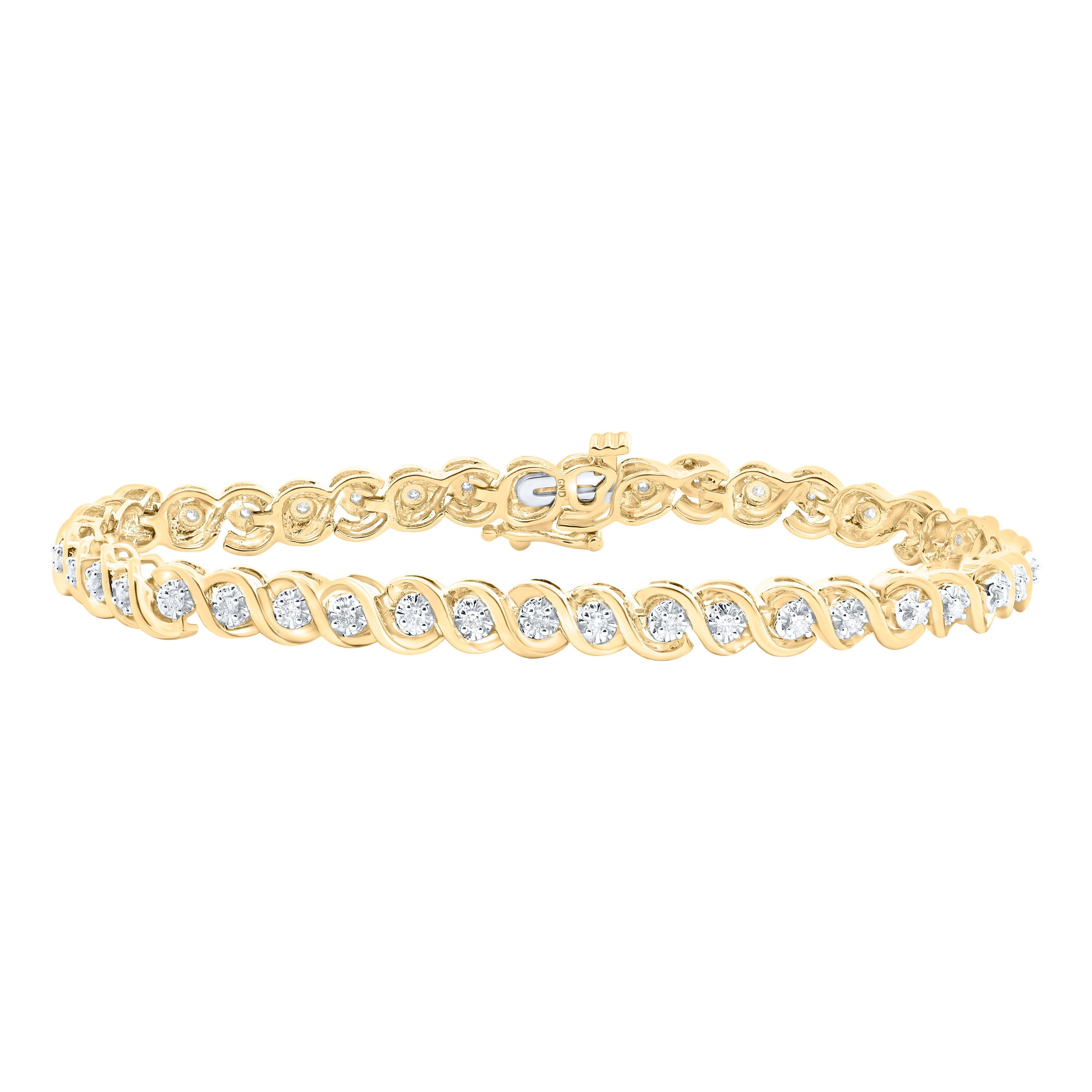 10kt Yellow Gold Womens Round Diamond Tennis Bracelet 1/2 Cttw