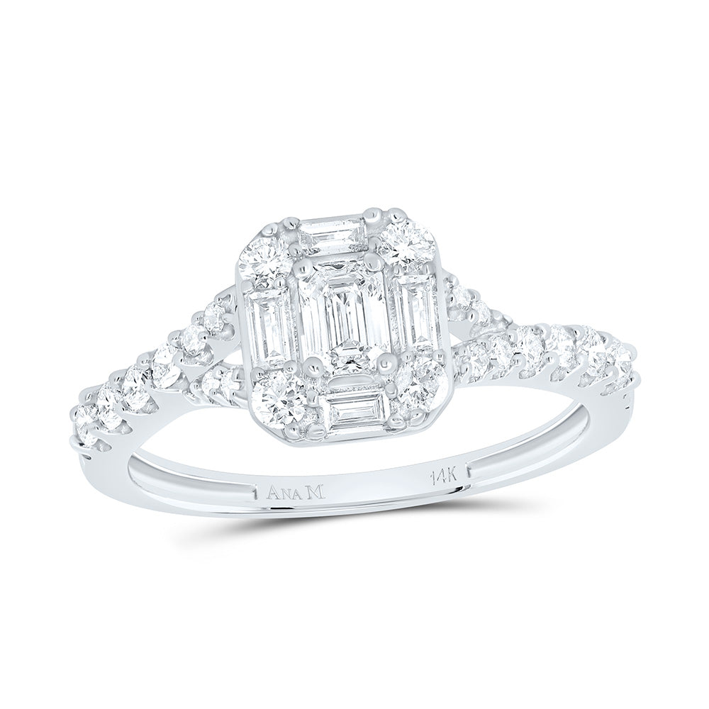 14kt White Gold Emerald Diamond Halo Bridal Wedding Engagement Ring 3/4 Cttw