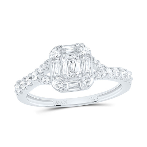 14kt White Gold Emerald Diamond Halo Bridal Wedding Engagement Ring 3/4 Cttw