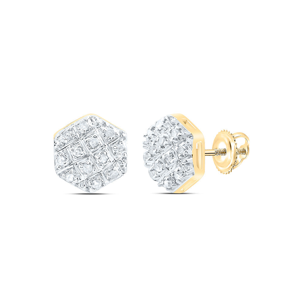 10kt Yellow Gold Round Diamond Hexagon Earrings 1/10 Cttw