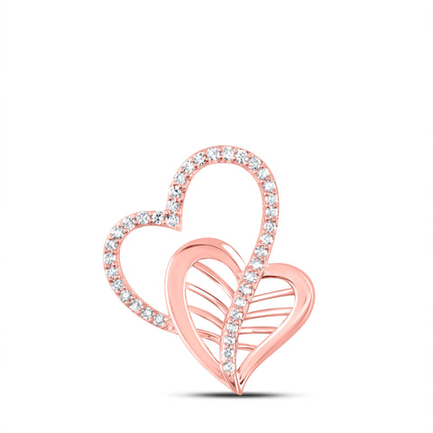 10kt Rose Gold Womens Round Diamond Double Heart Pendant 1/5 Cttw