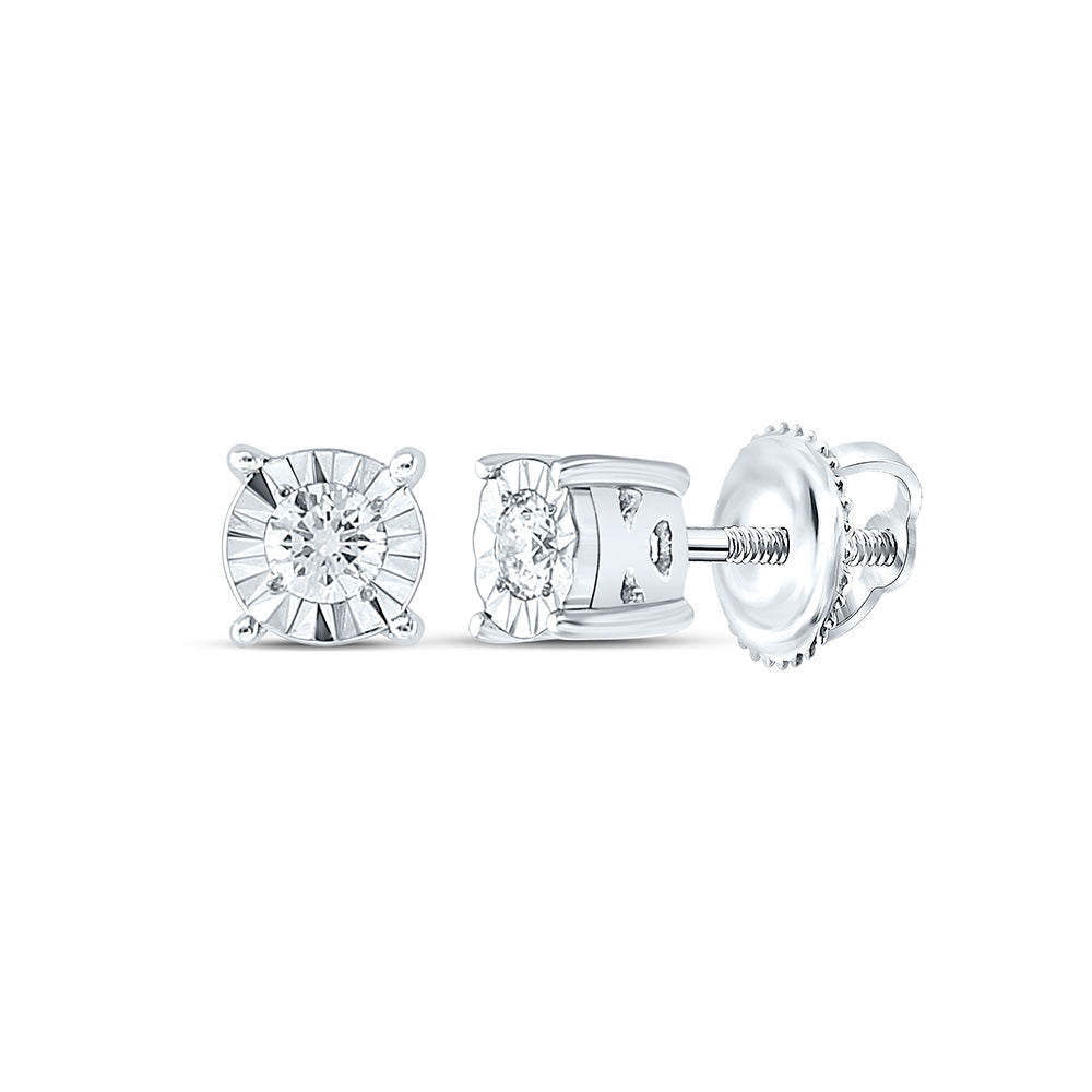 10kt White Gold Womens Round Diamond Solitaire Earrings 1/10 Cttw