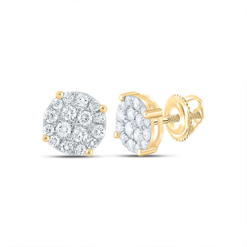 14kt Yellow Gold Round Diamond Cluster Earrings 1/2 Cttw