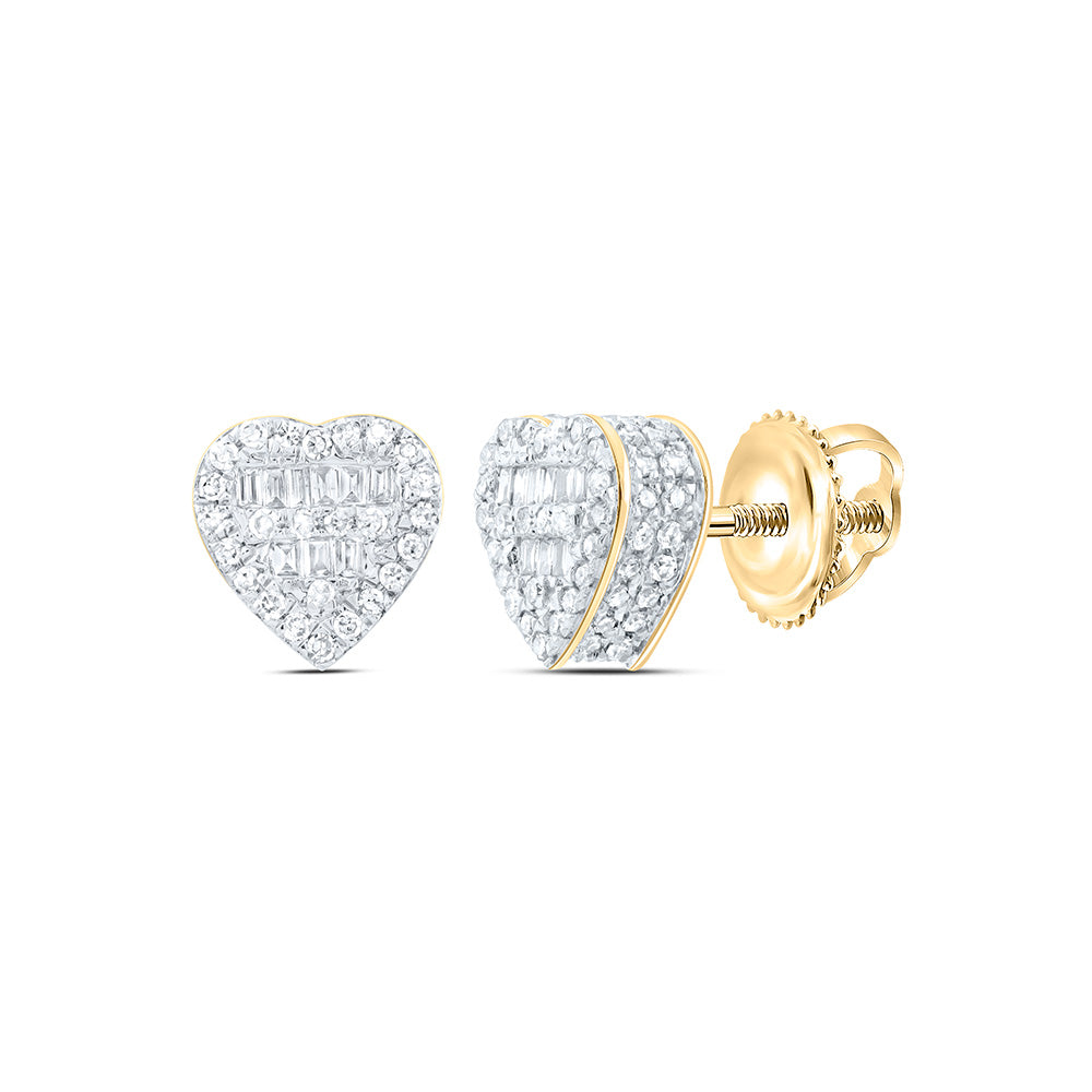 10kt Yellow Gold Baguette Diamond Heart Earrings 3/8 Cttw