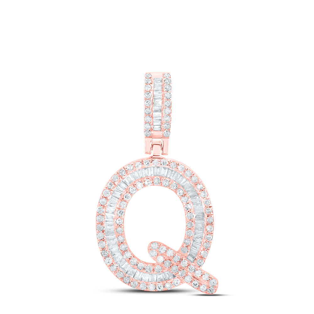 10kt Rose Gold Mens Baguette Diamond Q Initial Letter Pendant 1/2 Cttw