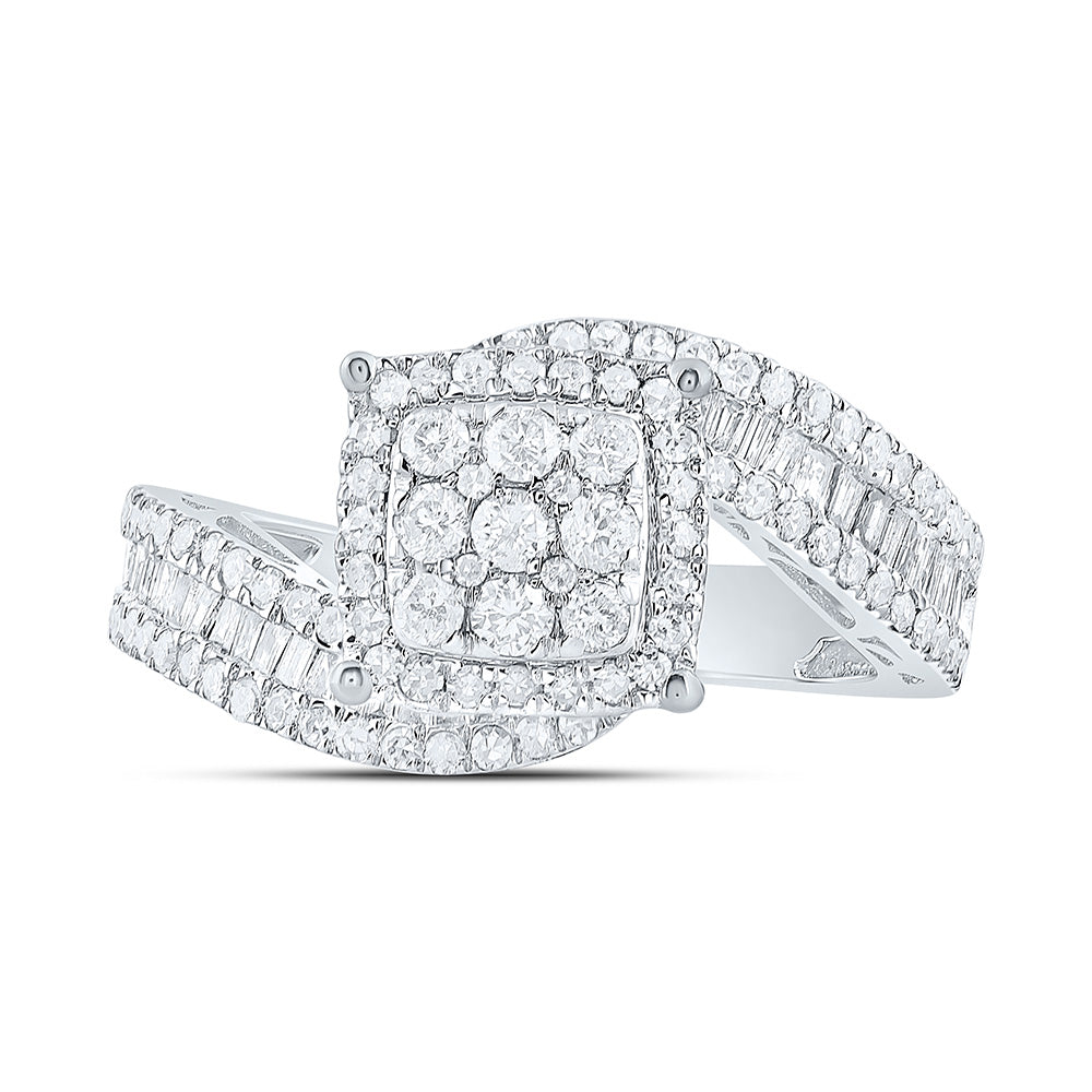 10kt White Gold Round Diamond Square Bridal Wedding Engagement Ring 1-1/4 Cttw