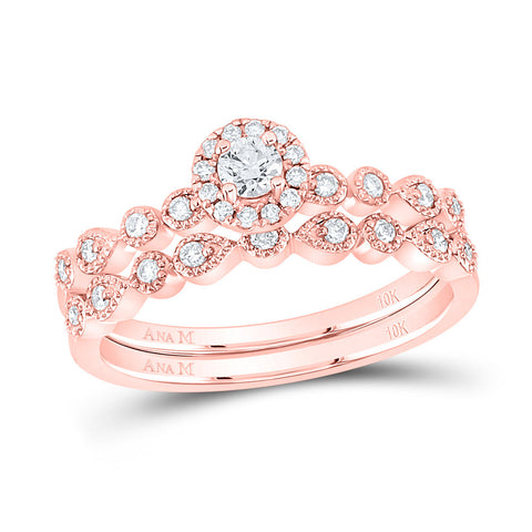 10kt Rose Gold Round Diamond Stackable Bridal Wedding Ring Band Set 1/3 Cttw