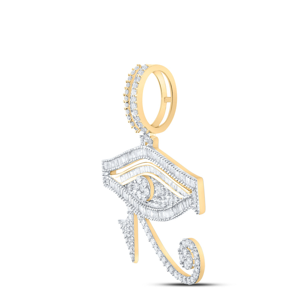 10kt Yellow Gold Mens Baguette Diamond Eye of Horus Charm Pendant 3 Cttw