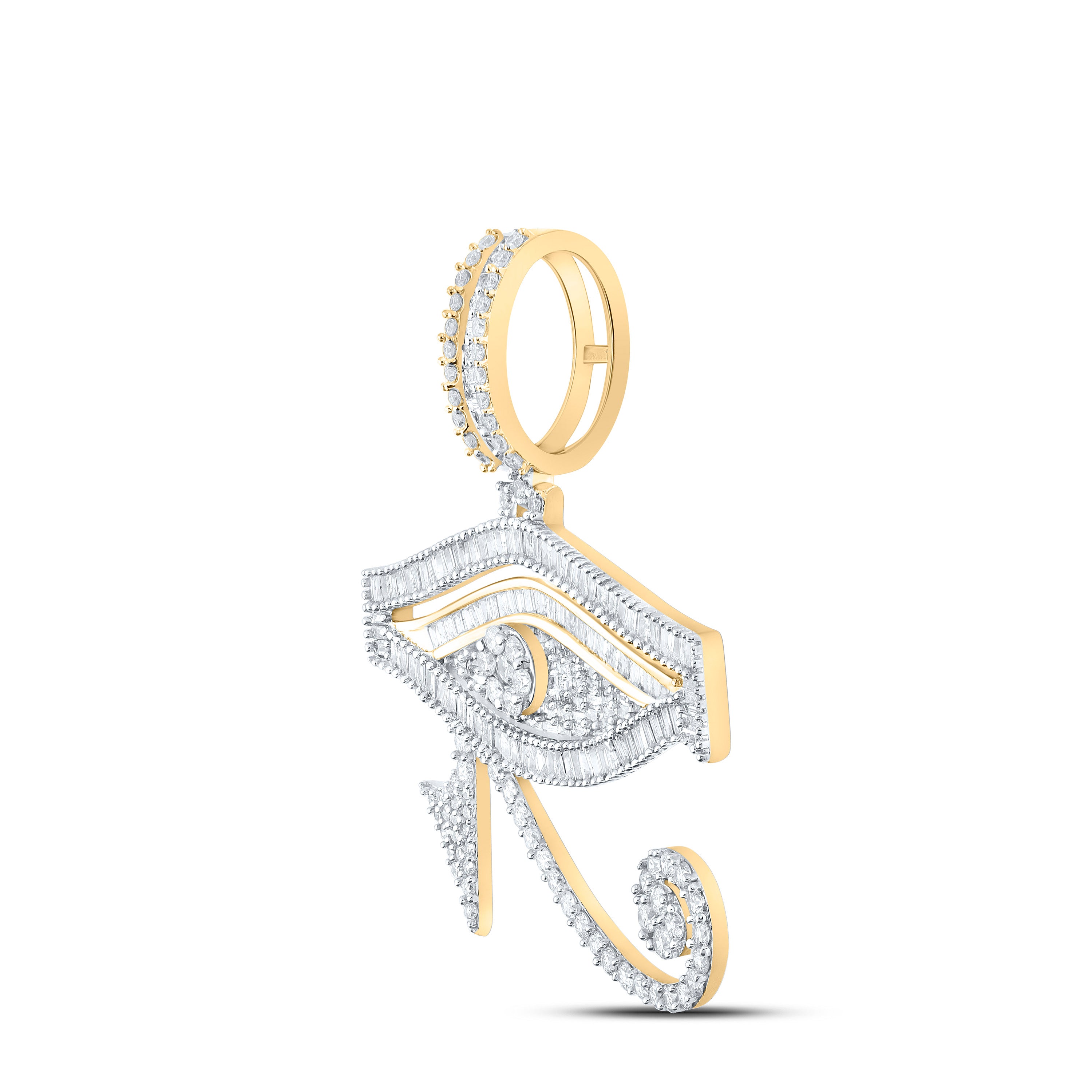 10kt Yellow Gold Mens Baguette Diamond Eye of Horus Charm Pendant 3 Cttw