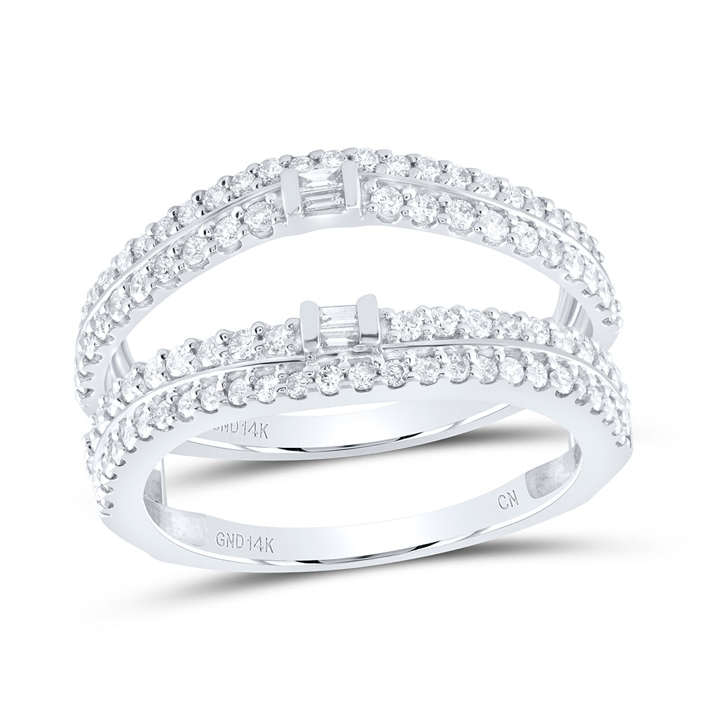 14kt White Gold Womens Baguette Diamond Wrap Ring Guard Enhancer 3/4 Cttw