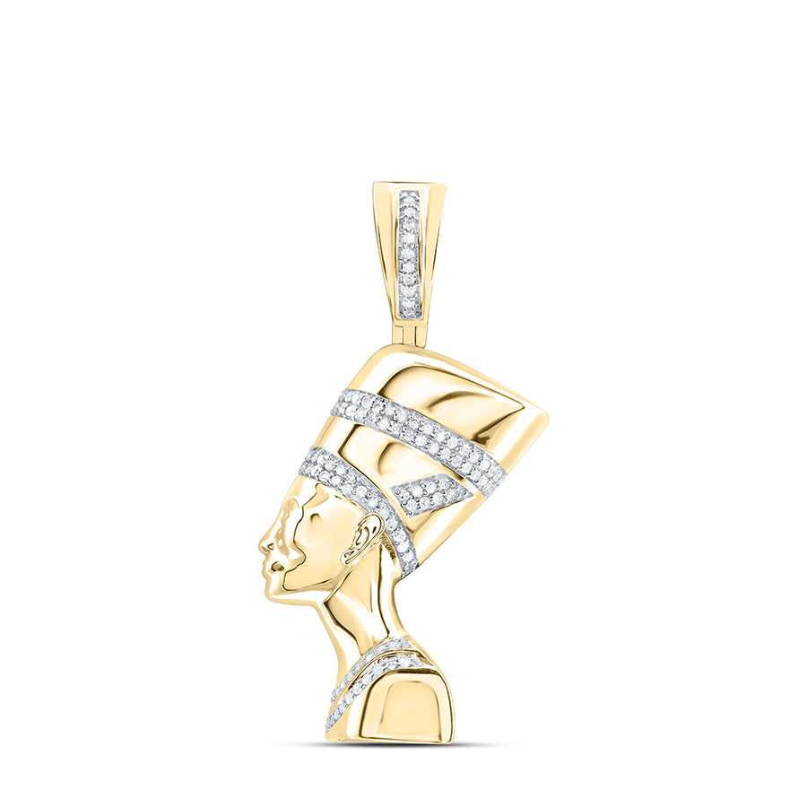 10kt Yellow Gold Mens Round Diamond Nefertiti Pharaoh Charm Pendant 1/4 Cttw