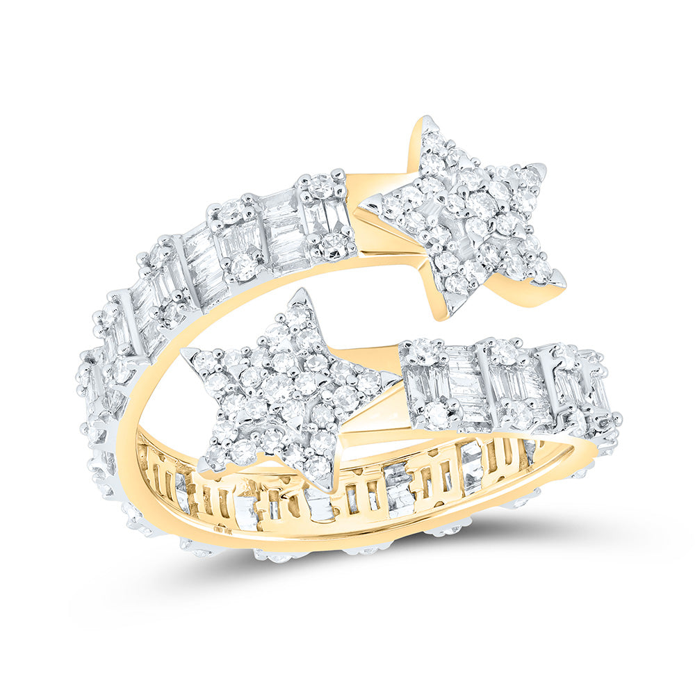 10kt Yellow Gold Womens Round Diamond Star Cuff Band Ring 1 Cttw