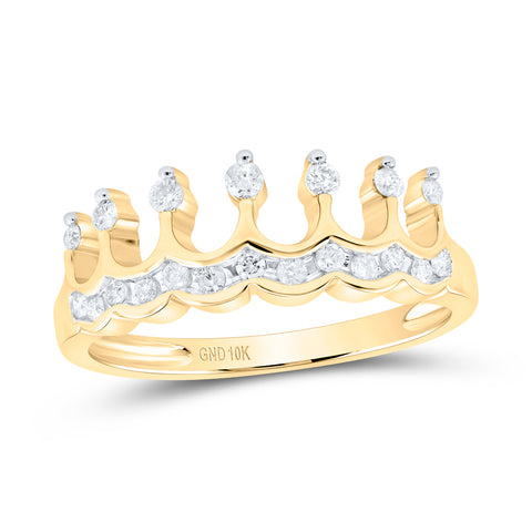 10kt Yellow Gold Womens Round Diamond Crown Tiara Band Ring 1/4 Cttw