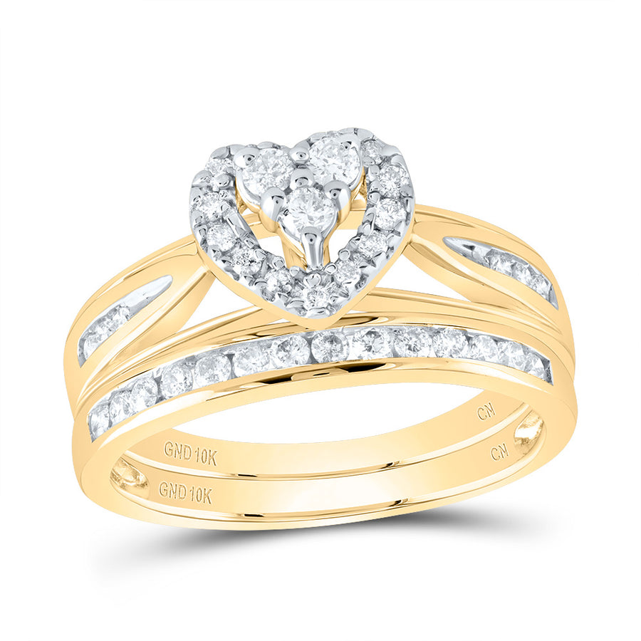 10kt Yellow Gold Round Diamond Heart Bridal Wedding Ring Band Set 1/2 Cttw