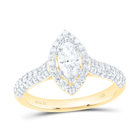 14kt Yellow Gold Marquise Diamond Halo Bridal Wedding Engagement Ring 1 Cttw