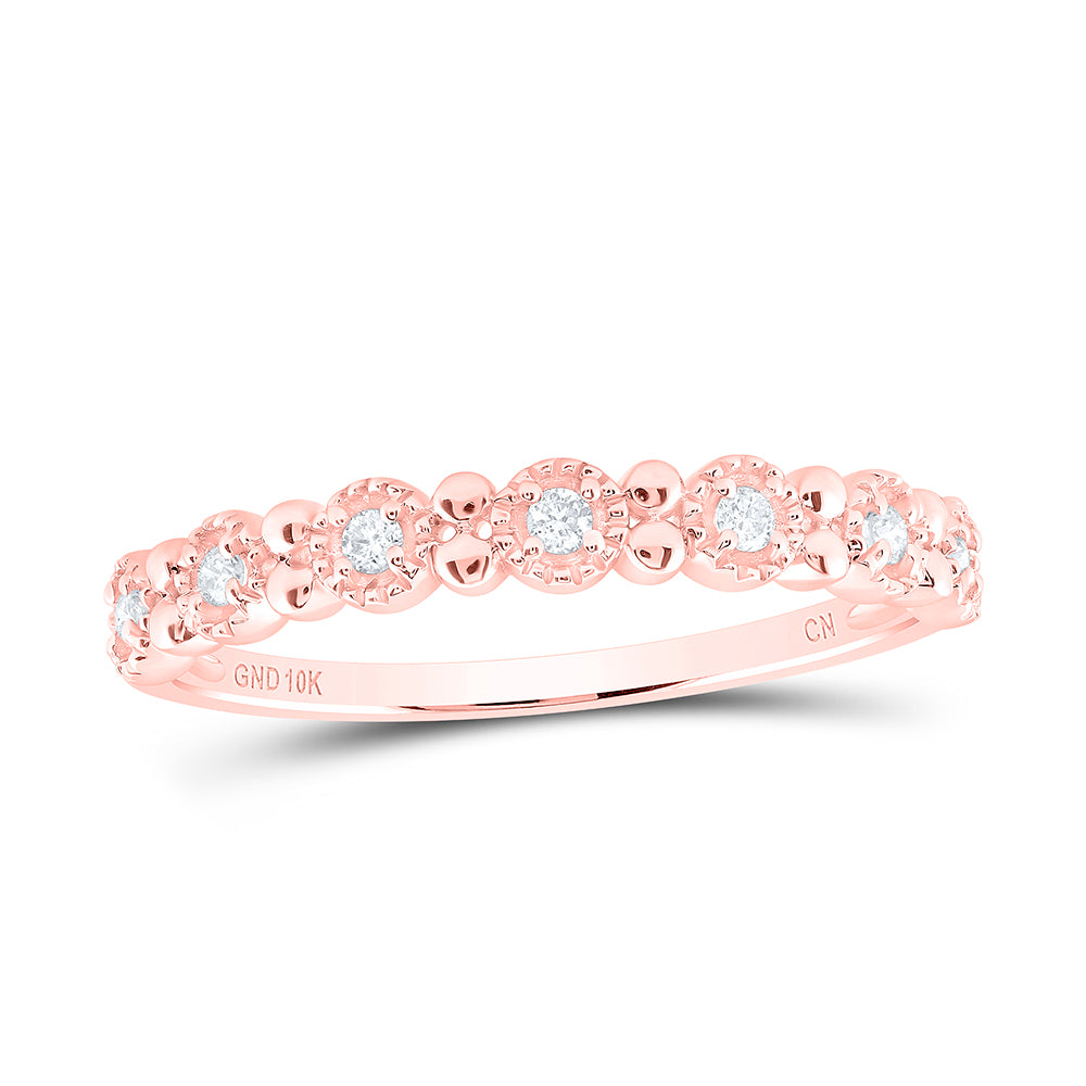 10kt Rose Gold Womens Round Diamond Stackable Band Ring 1/10 Cttw