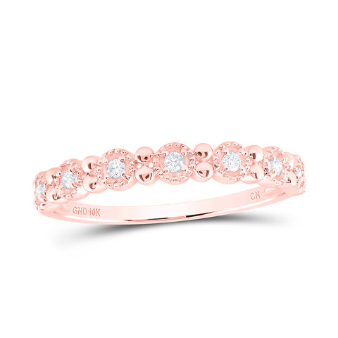 10kt Rose Gold Womens Round Diamond Stackable Band Ring 1/10 Cttw