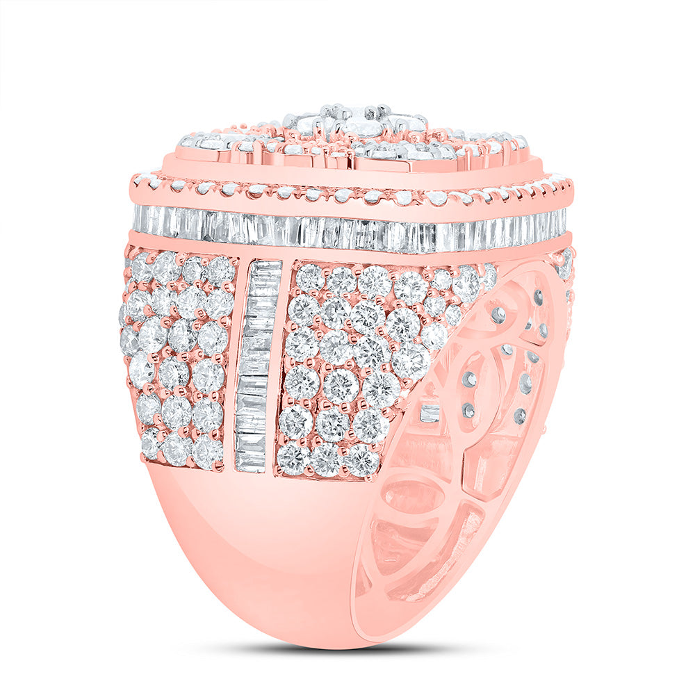 10kt Rose Gold Mens Baguette Diamond Square Flower Cluster Ring 5-1/4 Cttw