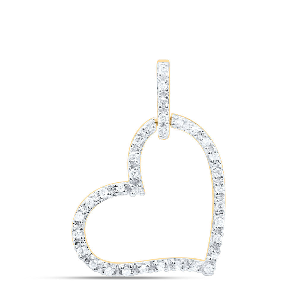 10kt Yellow Gold Womens Round Diamond Heart Pendant 1/12 Cttw