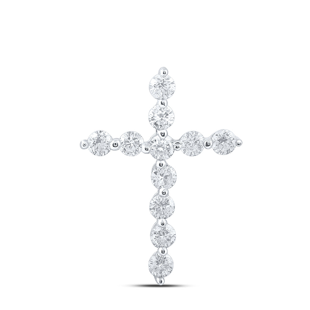 14kt White Gold Womens Round Diamond Cross Pendant 1/4 Cttw