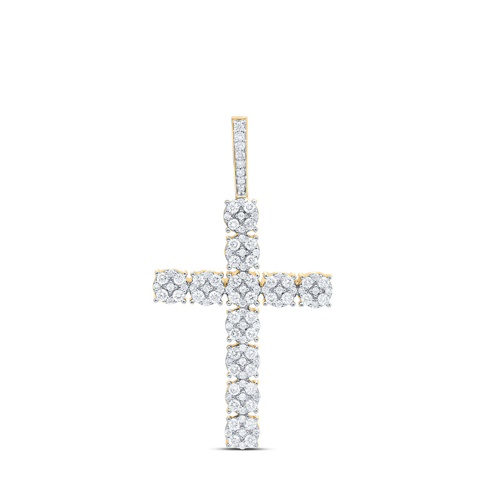10kt Yellow Gold Mens Round Diamond Cross Charm Pendant 2 Cttw