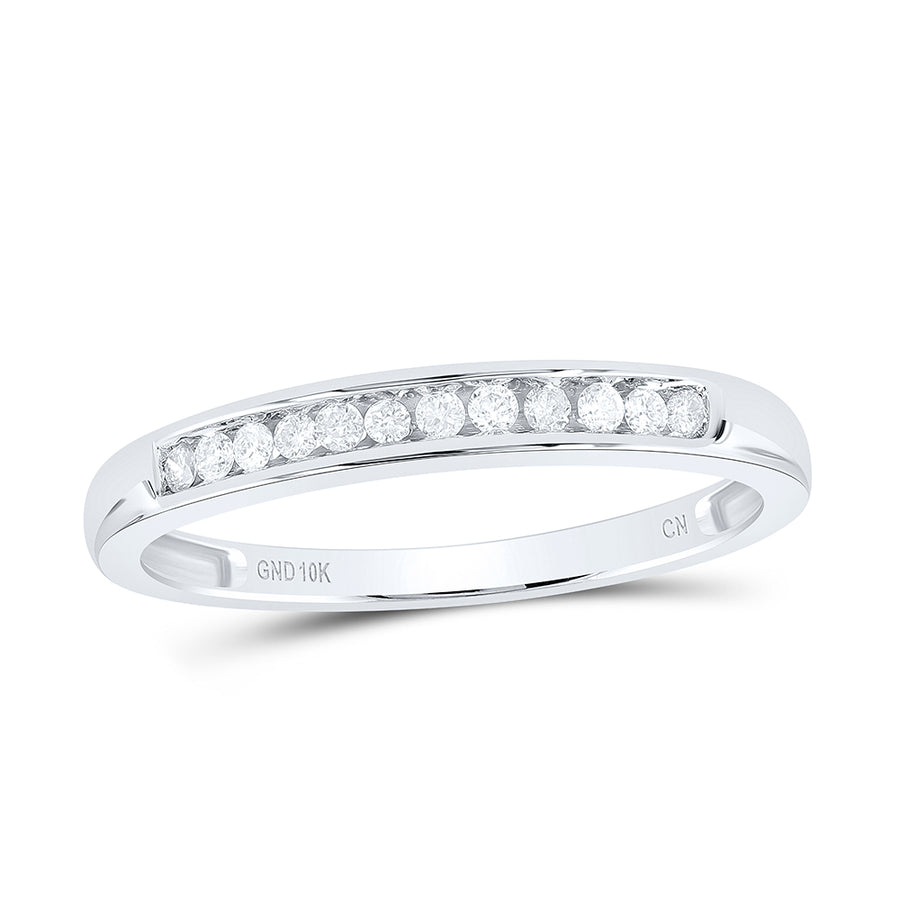 10kt White Gold Womens Round Diamond Single Row Band Ring 1/8 Cttw