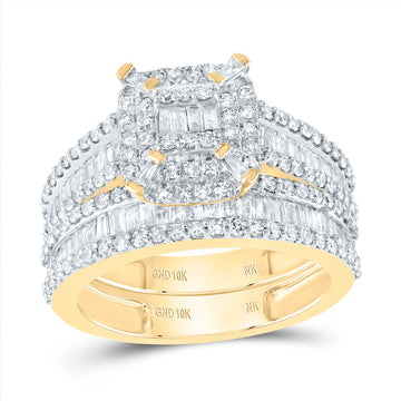 10kt Yellow Gold Baguette Diamond Square Bridal Wedding Ring Band Set 1-1/3 Cttw