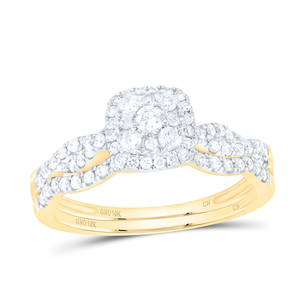 10kt Yellow Gold Round Diamond Square Bridal Wedding Ring Band Set 1/2 Cttw