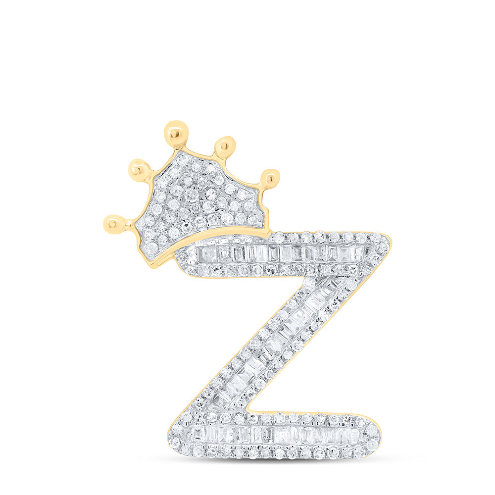 10kt Yellow Gold Mens Baguette Diamond Crown Z Letter Charm Pendant 3/4 Cttw