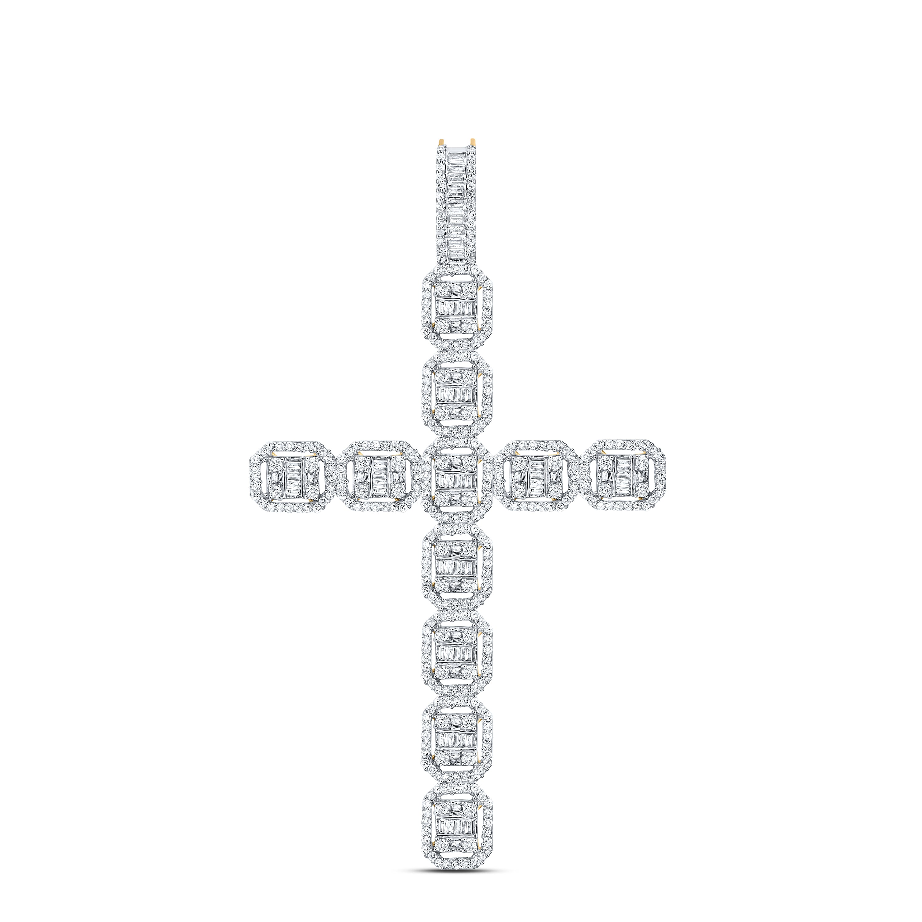 14kt Yellow Gold Mens Baguette Diamond Cross Charm Pendant 2-1/3 Cttw