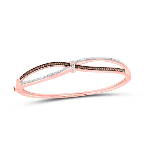 10kt Rose Gold Womens Round Brown Diamond Fashion Bangle Bracelet 1/2 Cttw