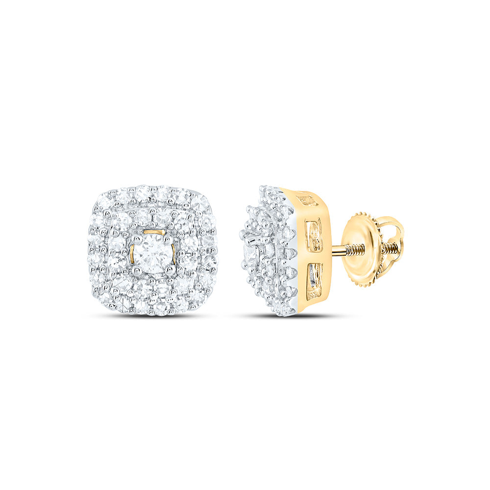 10kt Yellow Gold Womens Round Diamond Square Earrings 1/3 Cttw