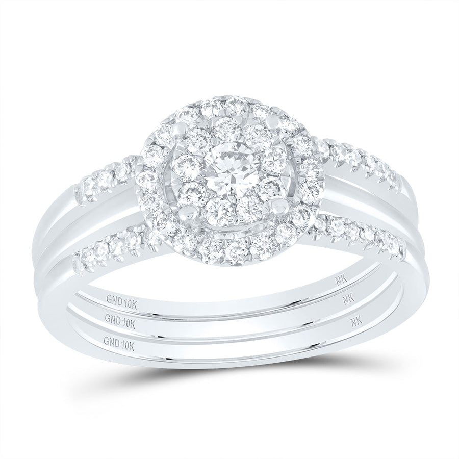 10kt White Gold Round Diamond 3-Piece Bridal Wedding Ring Band Set 1/2 Cttw