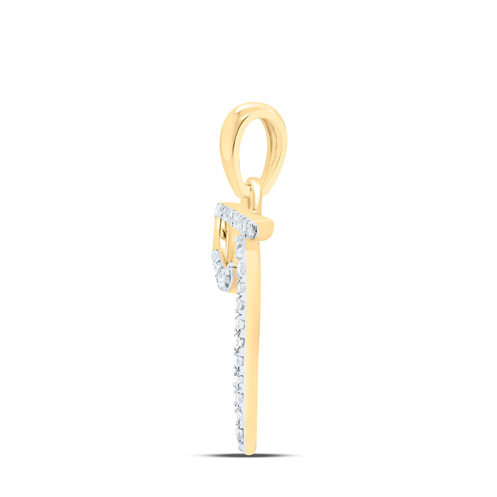 10kt Yellow Gold Womens Round Diamond T Initial Letter Pendant 1/12 Cttw