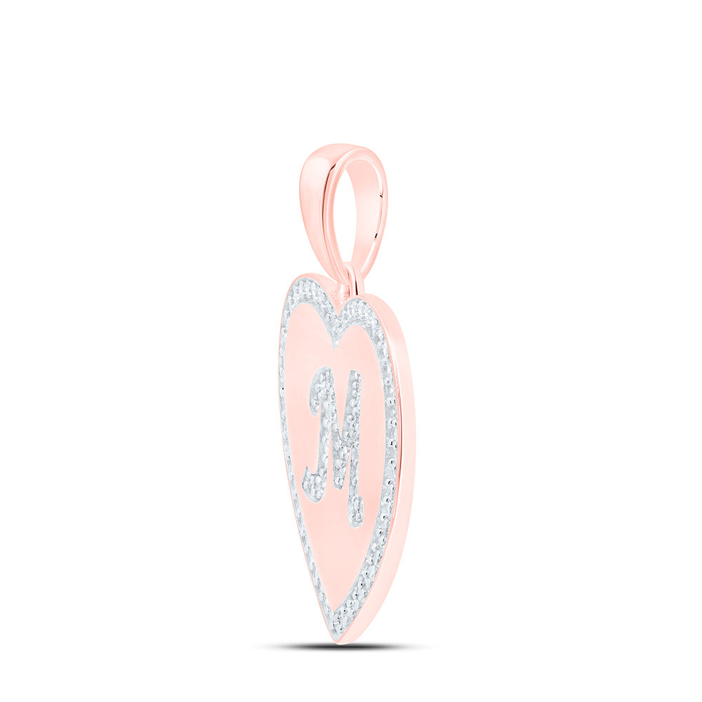 10kt Rose Gold Womens Round Diamond Heart M Letter Pendant 1/4 Cttw